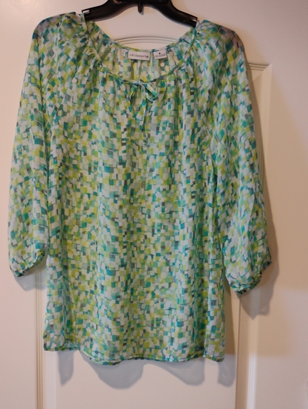 Liz Claiborne Aqua & Lime Mosaic Peasant Tunic